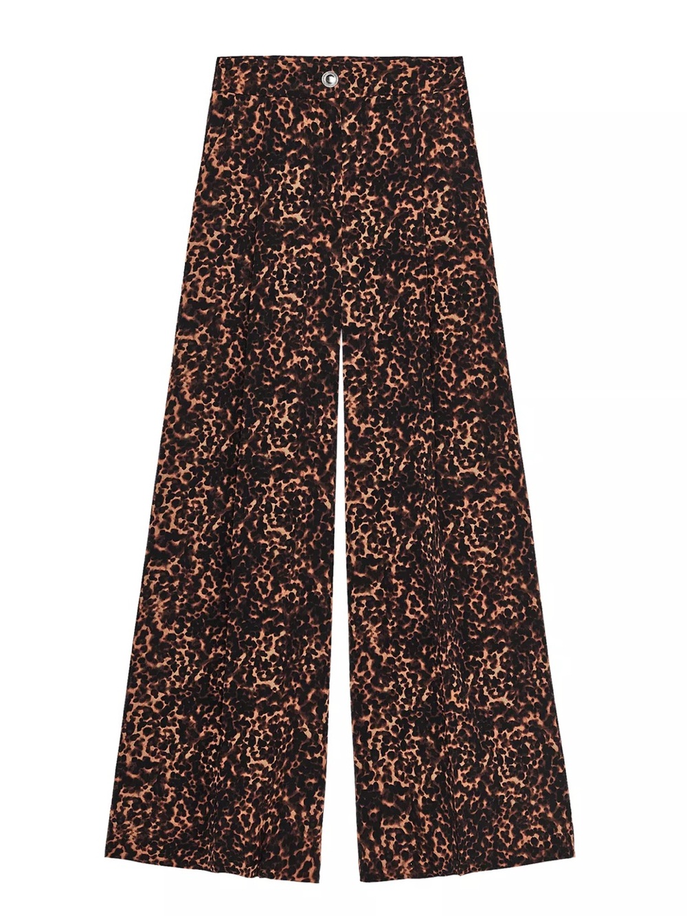 Zara Wide-Leg Animal Print Pants in Brown/Black
